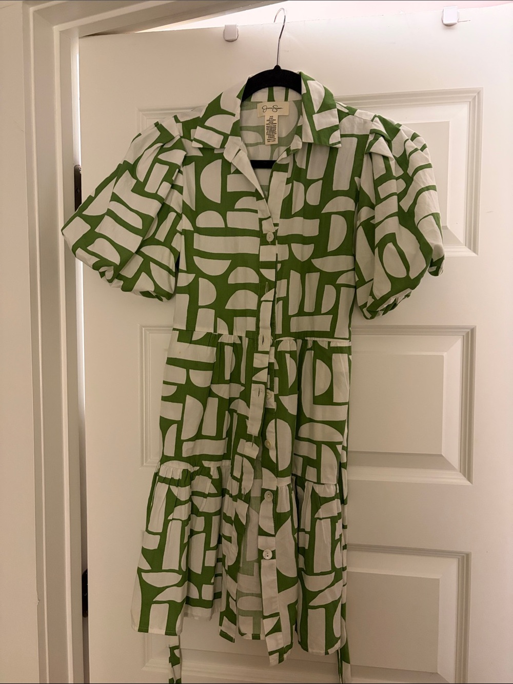 Jessica Simpson Green and White Geometric Shirt Dress